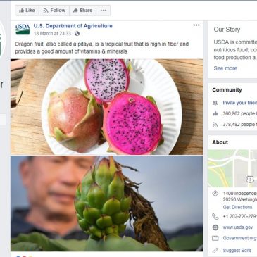 USDA post about benefits of dragon fruit, a crucial export of Việt Nam